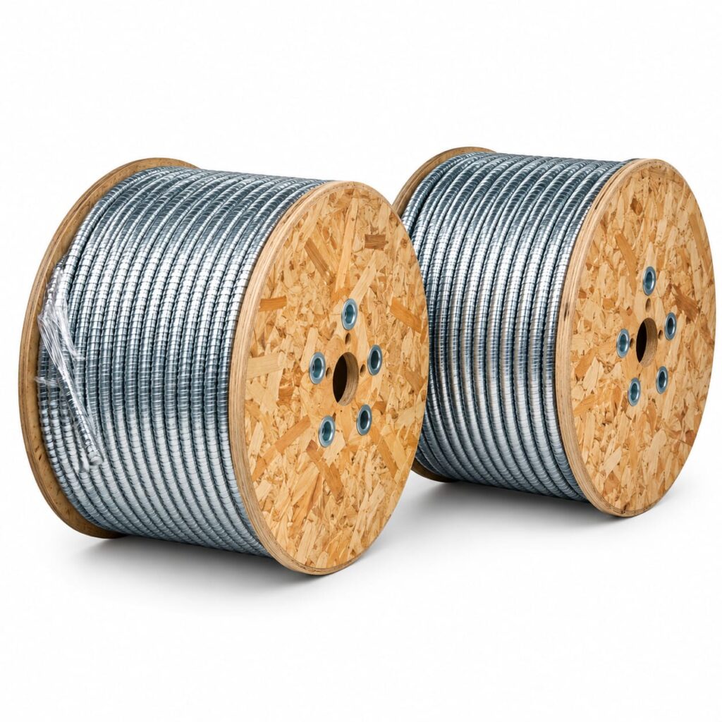 Caño metálico flexible CONDUIT EXTRA LIVIANO con cobertura externa de policloruro de vinilo PVC.